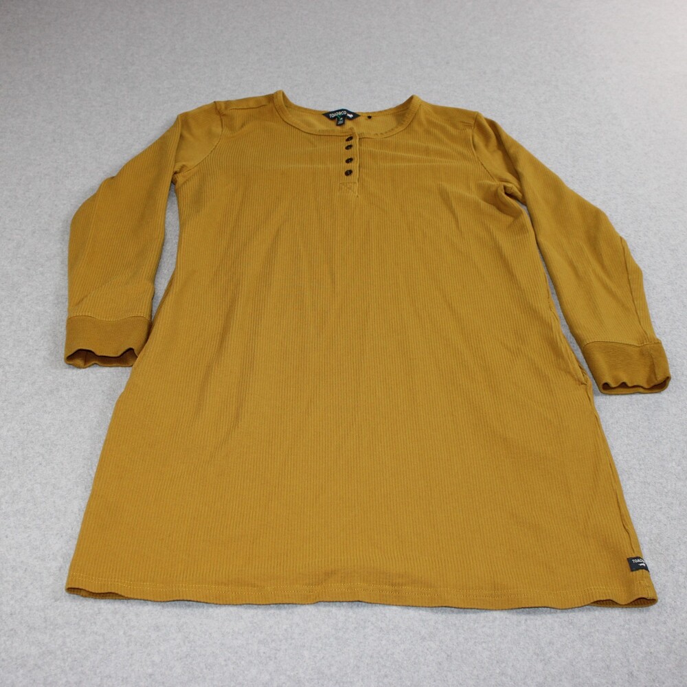 Toad&Co Dress Women Medium Yellow Ribbed Tunic Pocket Organic Cotton Blend Comfy